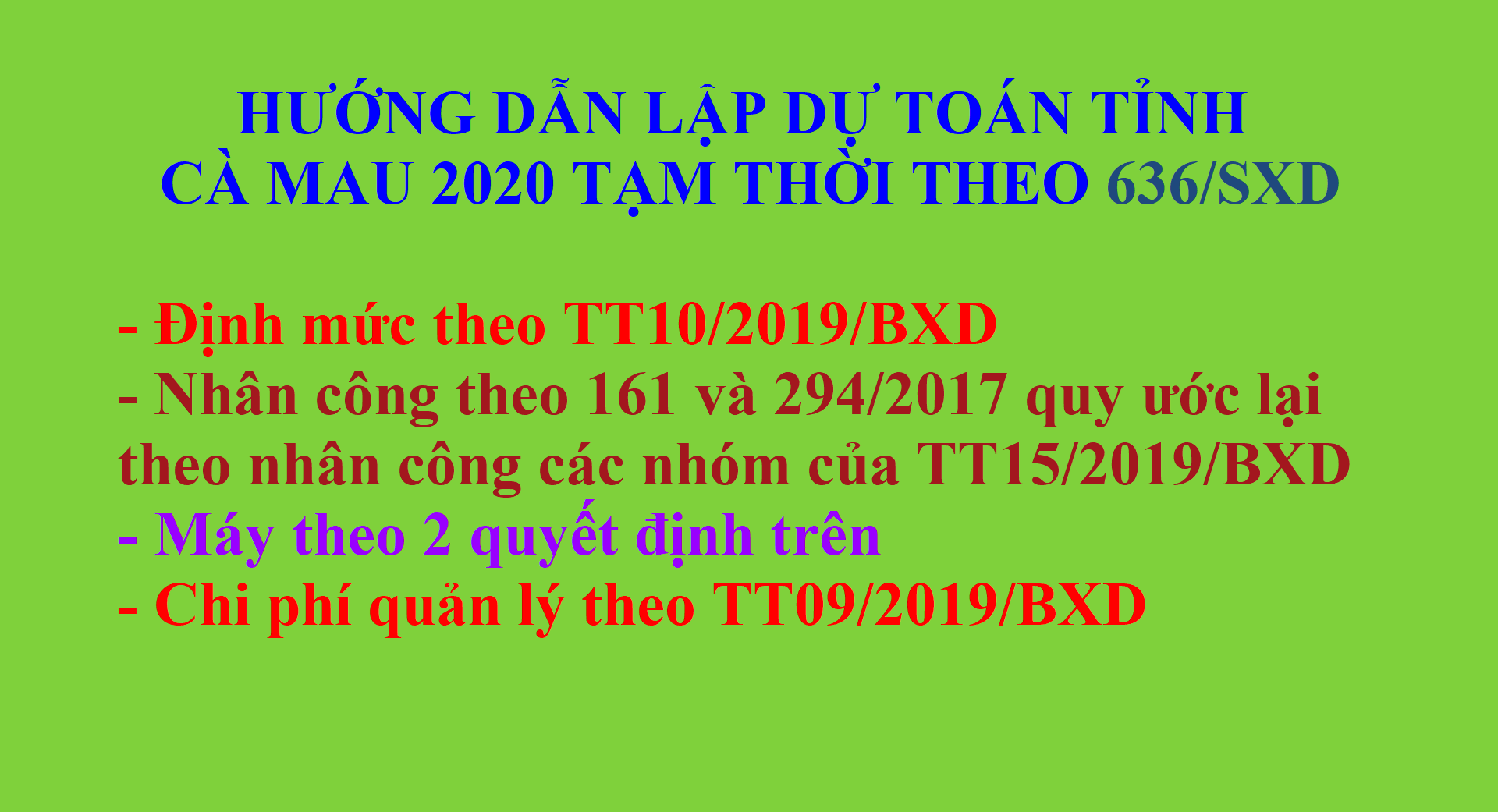 Hướng dẫn lập dự toán Cà Mau 2020 theo văn bản 636/SXD-QLXD ngày 12/03/2020 tạm thời